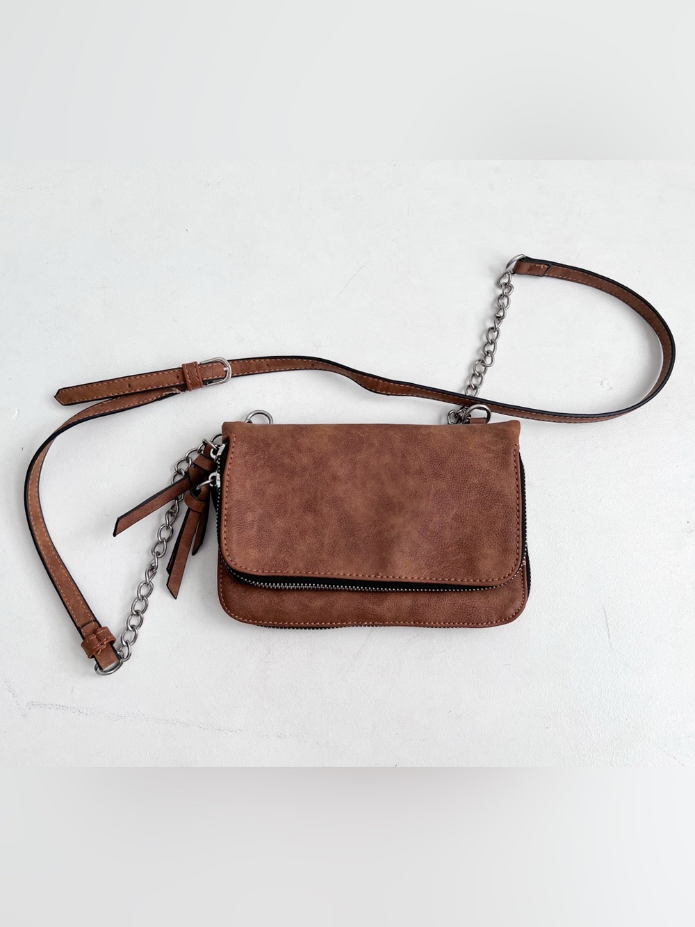 Brown Suede Crossbody Chain Strap Women’s Bag